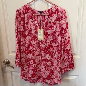 NYDJ Red and Pink Floral Blouse